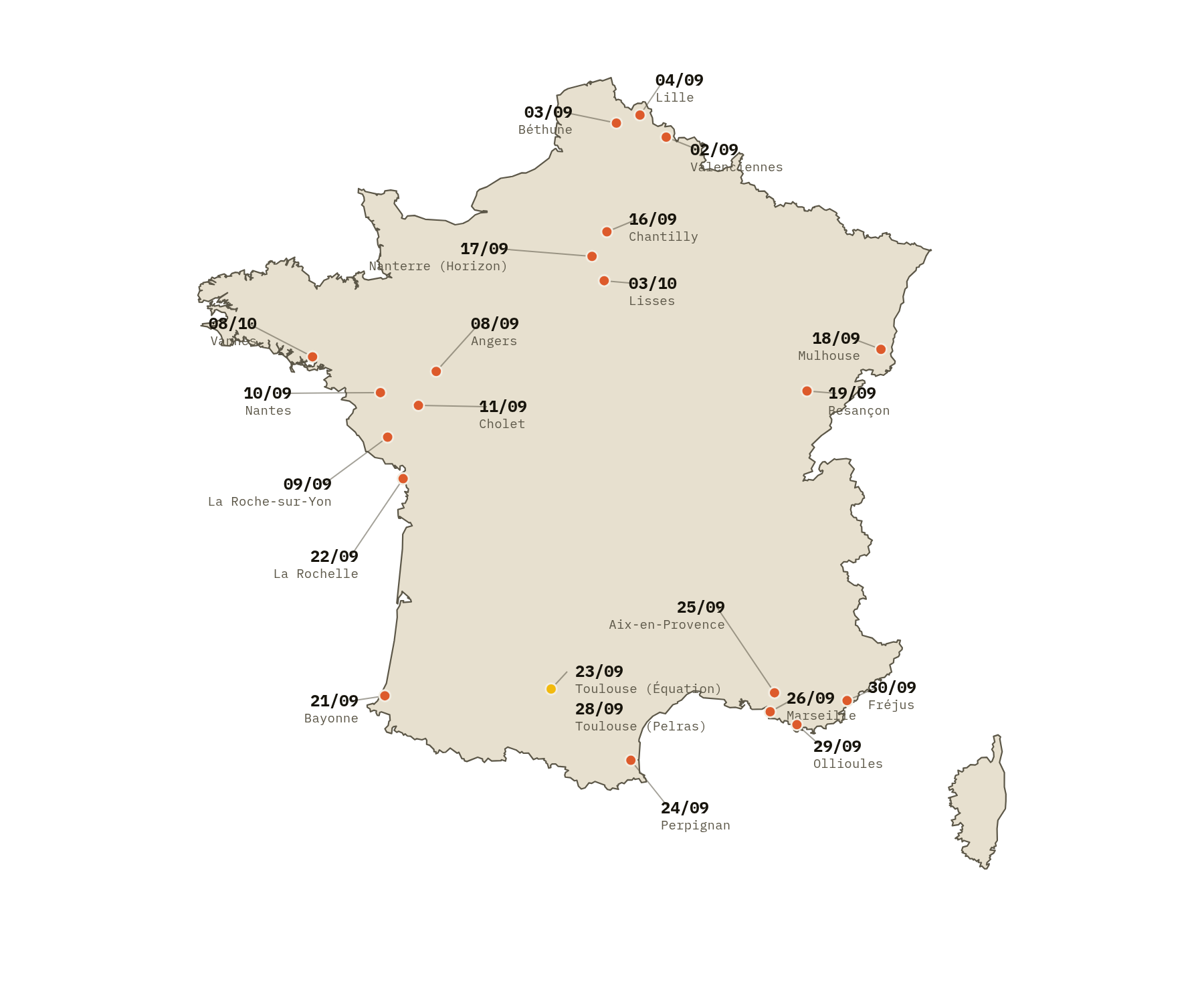 Carte de la france avec date MINI DEUS